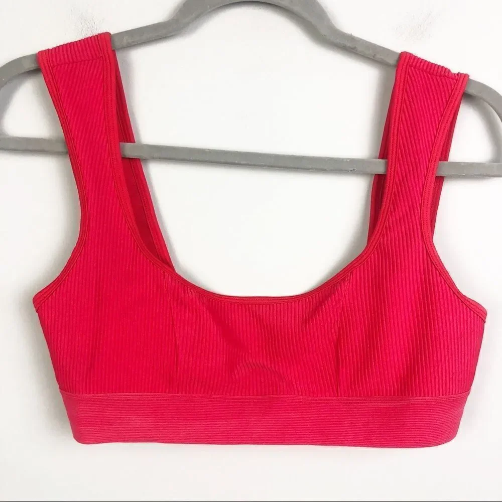 FRANKIE’S BIKINIS | Drew Red Ribbed Pullover Bikini Top Women’s Size Large